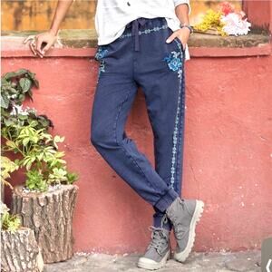 Sundance Faded Fields Floral Embroidered Joggers XXL Boho Cottagecore Floral